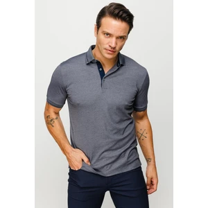 Desen Triko Erkek Polo Yaka Yakası ve Kolu Triko T-Shirt Füme