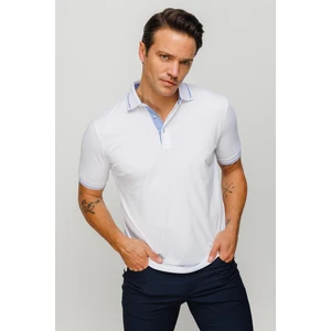 Desen Triko Erkek Polo Yaka Yakası ve Kolu Triko T-Shirt Beyaz