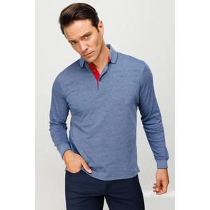Desen Triko Erkek Polo Yaka Desenli Uzun Kollu Sweatshirt Lacivert