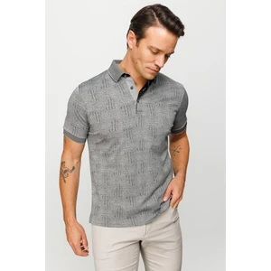 Desen Triko Erkek Polo Yaka Jakarlı Kısa Kollu T-Shirt Siyah
