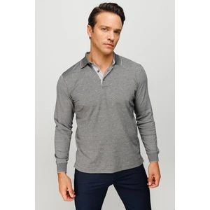 Desen Triko Erkek Polo Yaka Desenli Uzun Kollu Sweatshirt Siyah