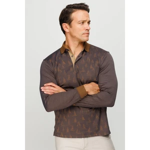 Desen Triko Erkek Polo Yaka Yelken Desenli Sweatshirt Kahve