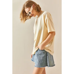 Bej Oversize Basic T-Shirt 3YXK1-47087-25