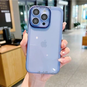 M.TK Moveteck Apple Iphone 12 Pro Max Kılıf Tam Kamera Korumalı Metalik Tarz Çerceveli Renkli Kenarlı Köşe Korumalı Silikon