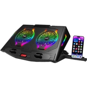 Coverzone Dizüstü Bilgisayar Laptop Stand ve Soğutucusu Rgb Renkli Oyuncu Laptoplarına Özel 2 Büyük Fanı Ile Hızlı Soğutma 2 USB Girişli Fonksiyonel Çok Amaçlı Telefon Tutucu Özellikli
