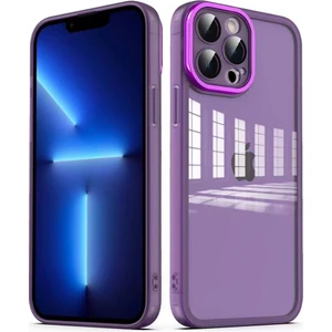 Case 4U Apple iPhone 13 Pro Max Kılıf Kamera Korumalı Parlak Tasarımlı Renkli Darbe Emici Transparan Post Kapak Derin Mor