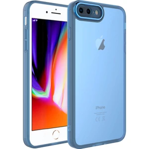 Case 4U Apple iPhone 7 Plus / 8 Plus Kılıf Kamera Korumalı Parlak Tasarımlı Renkli Darbe Emici Transparan Post Kapak Mavi