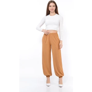 Kadın Beli Lastikli Şalvar Pantolon Taba