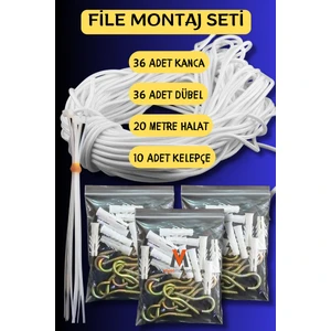 Balkon Filesi Montaj Seti Aparatı Piton Vida Kanca Dübel ve Plastik Kelepçe Halat Ip