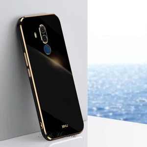 M.TK Moveteck Huawei Mate 20 Lite Kılıf Kamera Korumalı Parlak Gold Altın Kenarlı Yumuşak Silikon Kapak Renkli