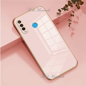 M.TK Moveteck Huawei Mate P30 Lite Kılıf Kamera Korumalı Parlak Gold Altın Kenarlı Yumuşak Silikon Kapak Renkli