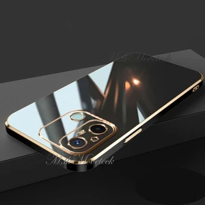M.TK Moveteck Xiaomi Redmi 12C Uyumlu Kılıf Kamera Korumalı Parlak Gold Altın Kenarlı Yumuşak Renkli Silikon Kapak