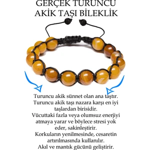 Tesbih Atölyesi Sertifikalı Damarlı Açık Turuncu Akik Taşı Bileklik - Makrome