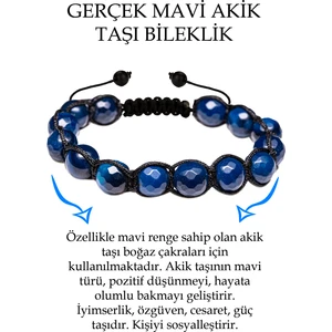 Tesbih Atölyesi Sertifikalı Fasetli Mavi Akik Taşı Bileklik - Makrome