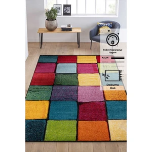 Renkli Kare Duvar Taşı Modern Dokuma Halı 140x200
