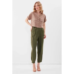 Kapak Cepli Viskon Keten Crop Gömlek