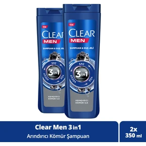 Men 3 In 1 Şampuan & Duş Jeli Arındırıcı Kömür Saç Yüz Vücut Için 350 ml X2