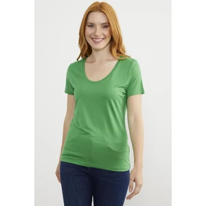 Açık Yaka Dökümlü Penye Tişört - Yeşil