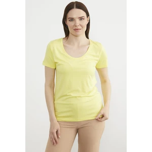 Açık Yaka Dökümlü Penye Tişört - Sarı