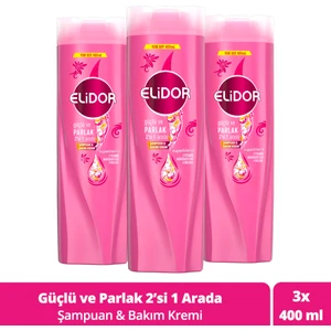 Superblend Şampuan ve Bakım Kremi Güçlü ve Parlak 2'si 1 Arada E Vitamini Makademya Yağı Kolajen 400 ml x3