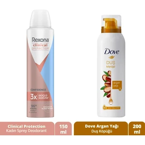 Clinical Protection Kadın Sprey Deodorant 150 ml + Dove Köpük Duş Jeli Argan Yağı 10 Kat Daha Yoğun Köpük Kremsi Formül 200 ml