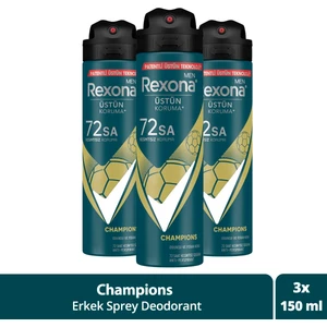 Men Erkek Sprey Deodorant Champions 72 Saat Kesintisiz Üstün Koruma 150 ml X3
