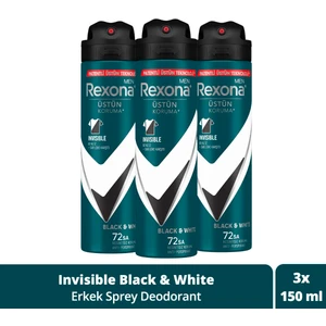Men Erkek Sprey Deodorant Invisible Black & White 72 Saat Kesintisiz Üstün Koruma 150 ml X3