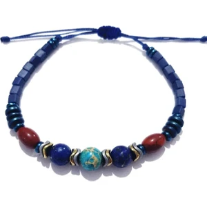 Funny Takı Lapis Lazuli Turkuaz Kırmızı Jasper Hematit Doğaltaşlı Küp Miyuki Bileklik