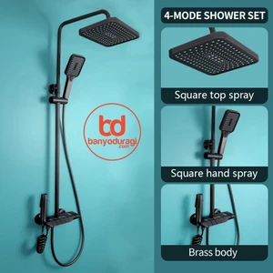 Piyano Siyah Robot Tepe Duş Seti Yağmur Tepe Banyo 4 Tuşlu Batarya Dahil Siyah Duş Seti Fleko
