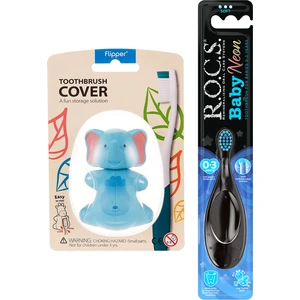 Baby Neon 0-3 Yaş Diş Fırçası Mavi ve Flipper Hijyenik Saklama Kabı Seti -Fil