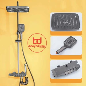 Piyano Gri Robot Tepe Duş Seti Yağmur Tepe Banyo 4 Tuşlu Batarya Dahil Antrasit Gri Duş Seti Fleko