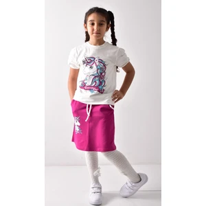 Banada Moda Kız Çocuk Baskılı T-Shirt-Etek Takımı