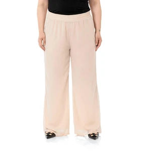 Disentis Modest Büyük Beden Beli Lastikli Astarlı Bol Paça Şifon Bej Pantolon