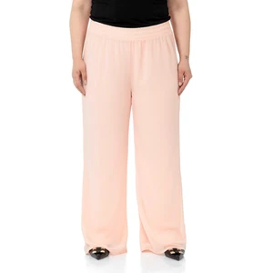 Disentis Modest Büyük Beden Beli Lastikli Astarlı Bol Paça Şifon Pudra Pantolon