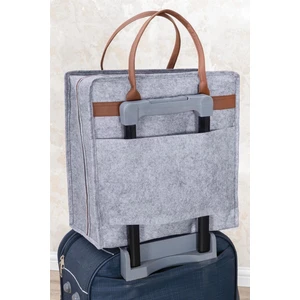 Derili Kulplu Seyahat Tipi Ayakkabı/ Valiz Çantası- Gri Deri Saplı Bavul Organizeri Seyahat Çantası