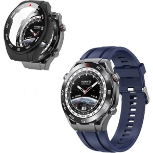 Huawei Watch Ultimate Kordon Kayış Soft Silikon Lacivert + Ekran Koruyucu Kasa Siyah
