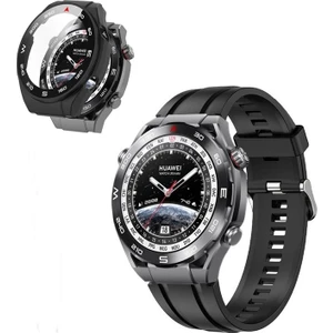 Huawei Watch Ultimate Kordon Kayış Soft Silikon Siyah + Ekran Koruyucu Kasa Siyah