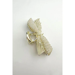 Altın Rengi Çift Tarafı İncili Fiyonk Mandal Toka 11CM