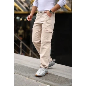 Little Cup Jeans Co  Erkek Bej Baggy Fit Rahat Kalıp Kargo Pantolon