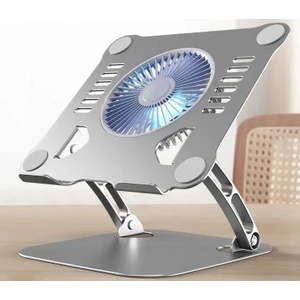 Coverzone USB Fanlı Notebook Bilgisayar Standı Güçlü Fan Yüksekliği Ayarlanabilir Tutucu Işıklı Fan Tok Aliminyum 10-17 Inç Notebooklar ile Uyumlu Pedli TABAN%100 Tok Aliminyum Alaşımlı Katlanır