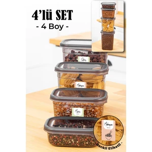 4lü Renkli Etiketli Peggy Dikdörtgen Saklama Kabı Seti 1x(1500+1150+800+400 ml) Antrasit