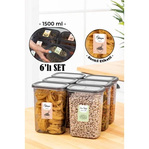 Renkli Etiketli Peggy Dikdörtgen Saklama Kabı Seti 1500 ml Antrasit 6'lı