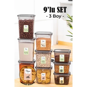 9lu Renkli Etiketli Peggy Dikdörtgen Saklama Kabı Seti 3x(1500+1150+800 ml) Antrasit