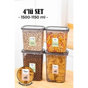 4lü Renkli Etiketli Peggy Dikdörtgen Saklama Kabı Seti 2x(1500+1150 ml) Antrasit