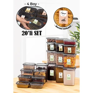 20li Renkli Etiketli Peggy Dikdörtgen Saklama Kabı Seti 5x(1500+1150+800+400 ml) Antrasit