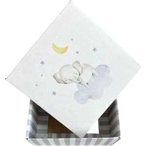 Koli Kolay Gri Fil Baskılı Hediye Kutusu 17x17x9cm