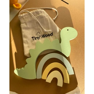 Tiny Wood Ahşap Yeşil Dinazor Puzzle Oyuncak, Ahşap Oyuncak Dinazor