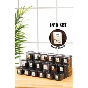 Renkli Etiketli Peggy Kare Erzak Saklama Kabı 6x(0,55 lt, 1,2 lt, 1,75 lt) Antrasit