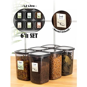 Renkli Etiketli Peggy Kare Erzak Saklama Kabı Antrasit 1,2 lt 6'lı