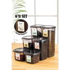 Renkli Etiketli Peggy Kare Erzak Saklama Kabı 2x(0,55 lt, 1,2 lt, 1,75 lt) Antrasit